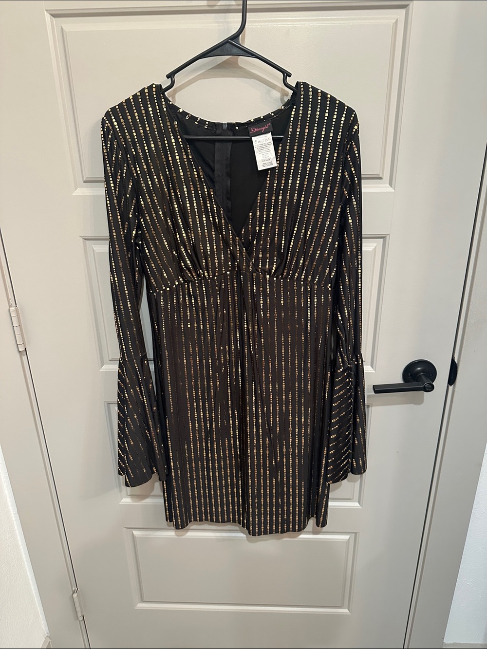 Dreamgirl Black Dress with Gold Vertical Stripe Accents